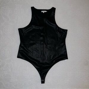 Good American Black Faux Leather Bodysuit